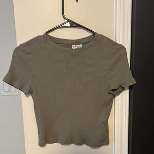 Divided Olive Green Ribbed Crop Top